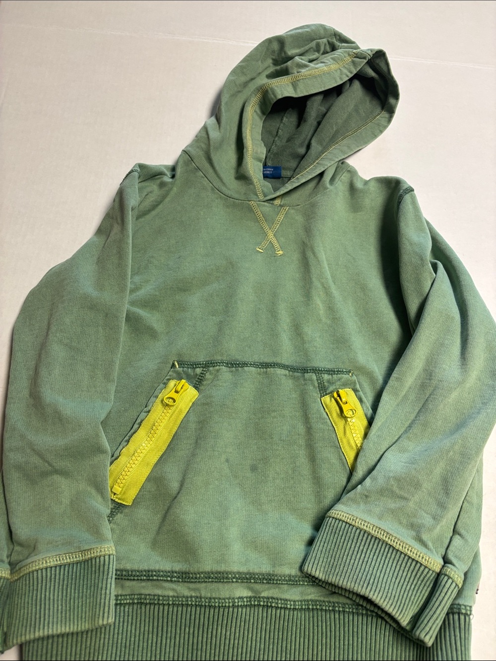 Naartjie Boys Olive Green Hoodie with Yellow Zip Pockets